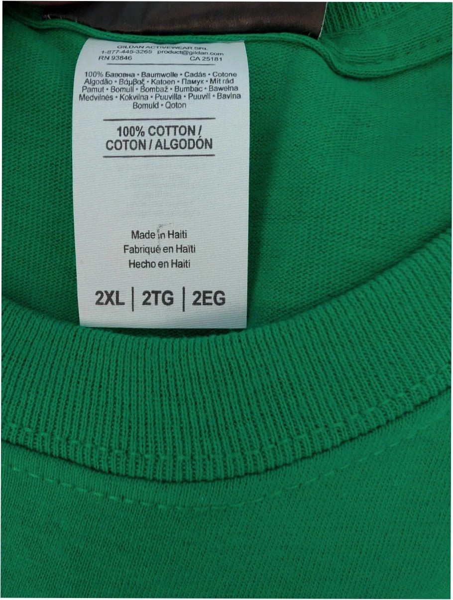 Gildan green graphic tee featuring Men In Black "Zap-Em Exterminators" logo and slogan.
