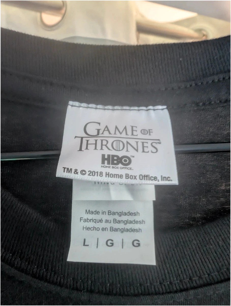 Game Of Thrones black graphic tee featuring distressed red Targaryen dragon sigil.
