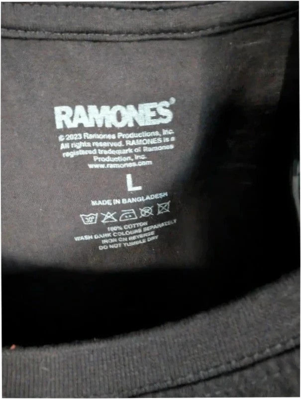 Ramones black graphic t-shirt featuring eagle logo and band member names in white.