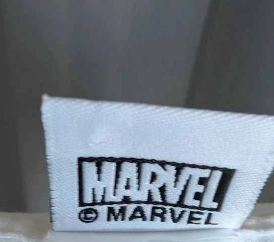 Marvel white graphic tee featuring Black Panther, Iron Man, and Captain America prints.