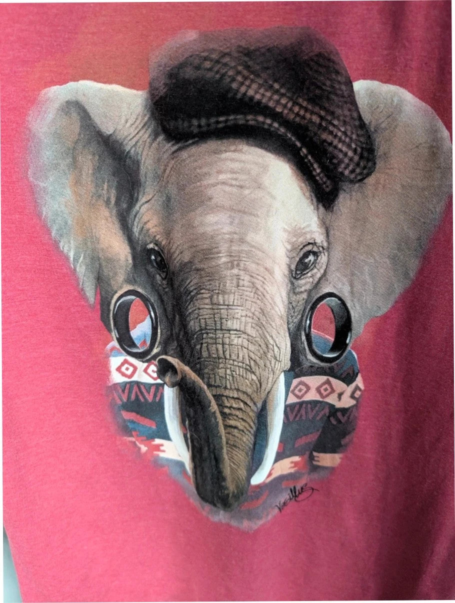 Wild Heritage burgundy pocket t-shirt featuring quirky hipster elephant graphic and "Kruger Edition" print.