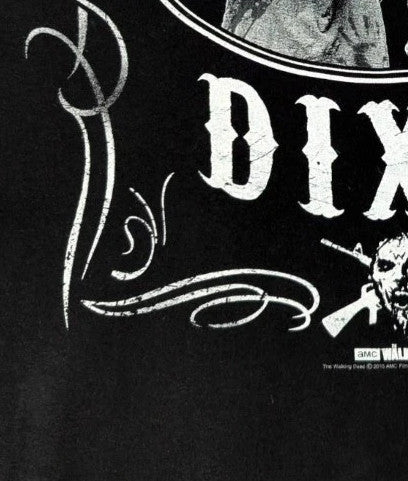 The Walking Dead black graphic tee featuring Rick Grimes and Daryl Dixon print.