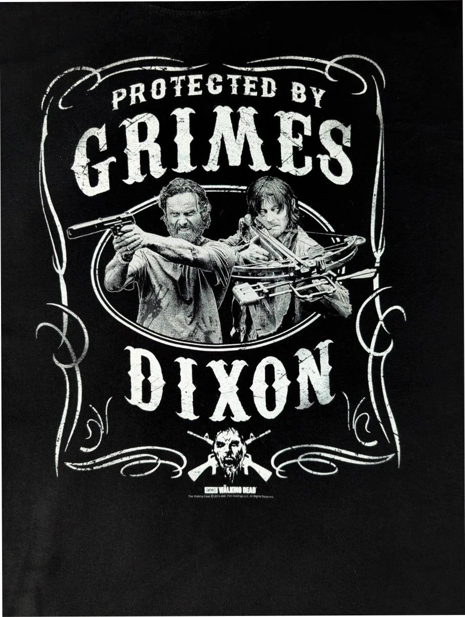 The Walking Dead black graphic tee featuring Rick Grimes and Daryl Dixon print.