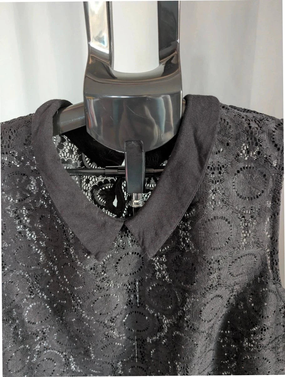 Atmosphere black sleeveless top sheer lace floral pattern Peter Pan collar detail