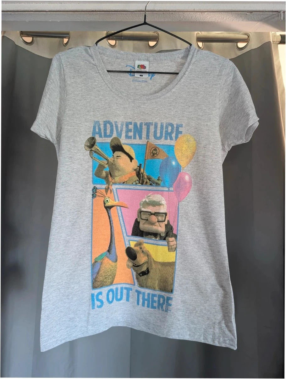 Disney grey marl pocket t-shirt featuring Adventure graphic with Carl, Russell, Dug, and Kevin.
