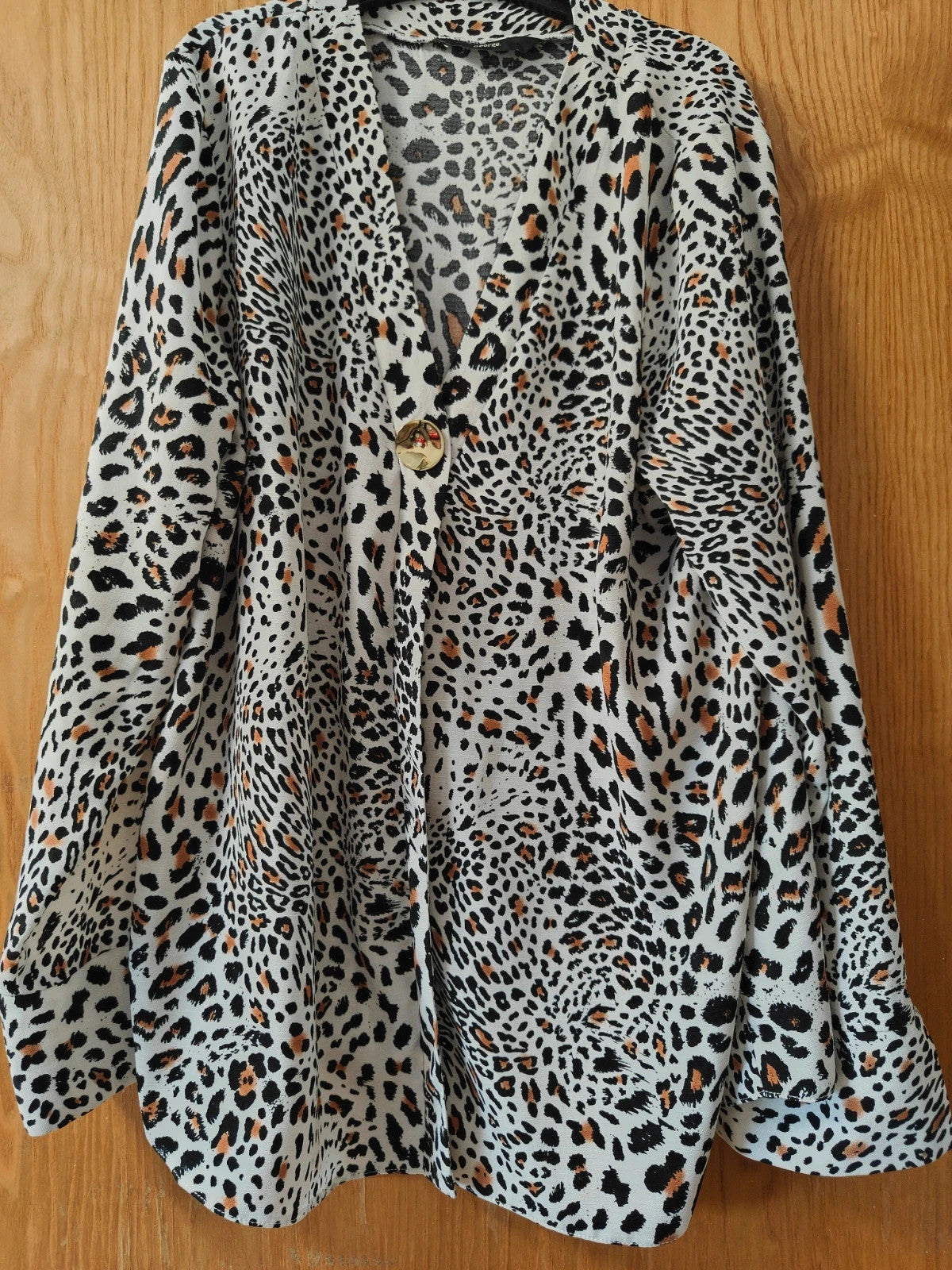 Leopard Print Blouse Gold Button Floaty Shirt Animal Print Top UK Chic Size 16 alcyone213k