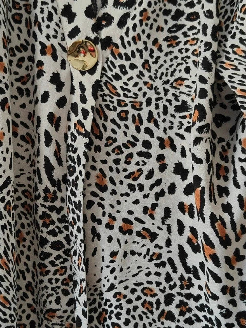 Leopard Print Blouse Gold Button Floaty Shirt Animal Print Top UK Chic Size 16 alcyone213k