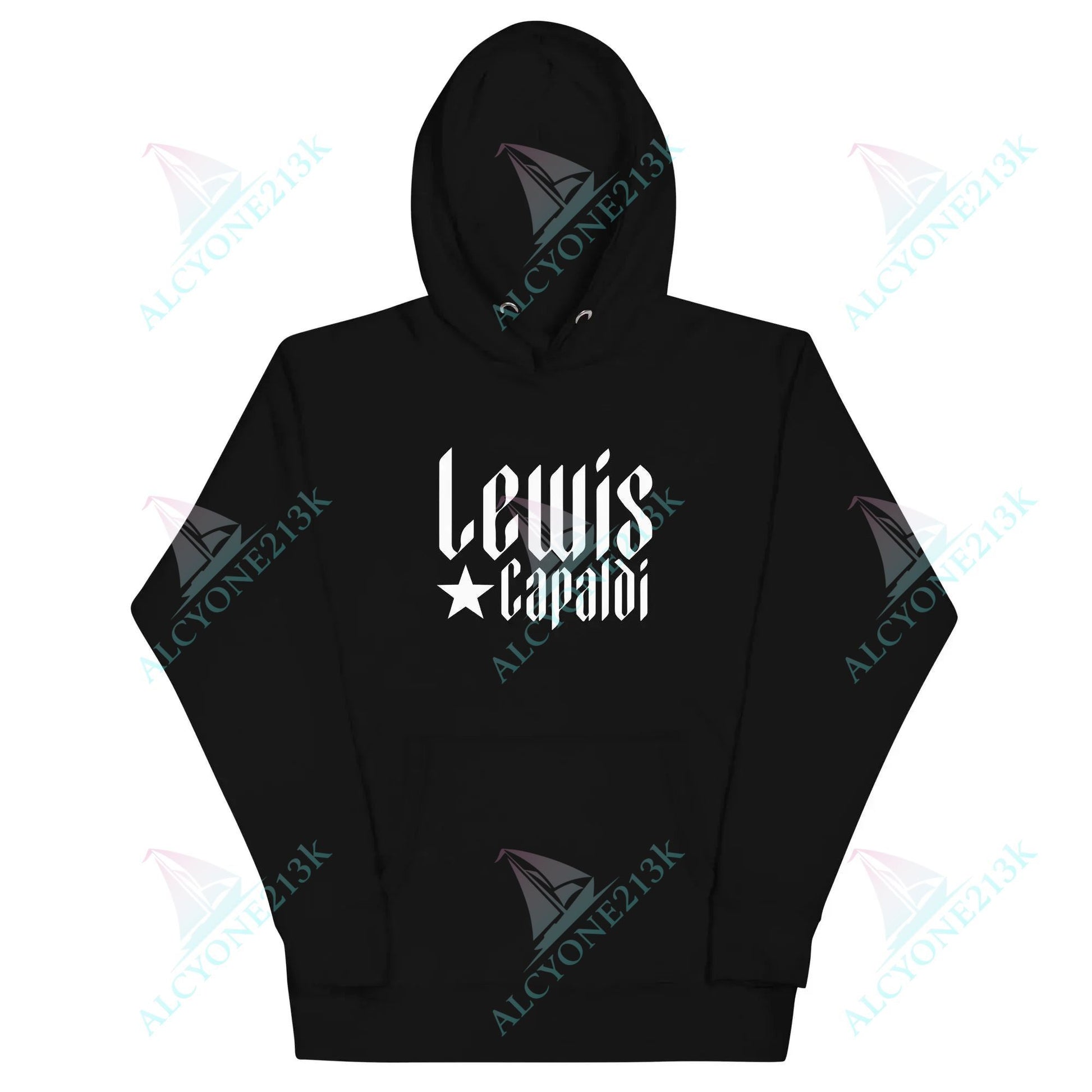 Lewis Capaldi Unisex Hoodie Pouch Pocket Black Cotton alcyone213k