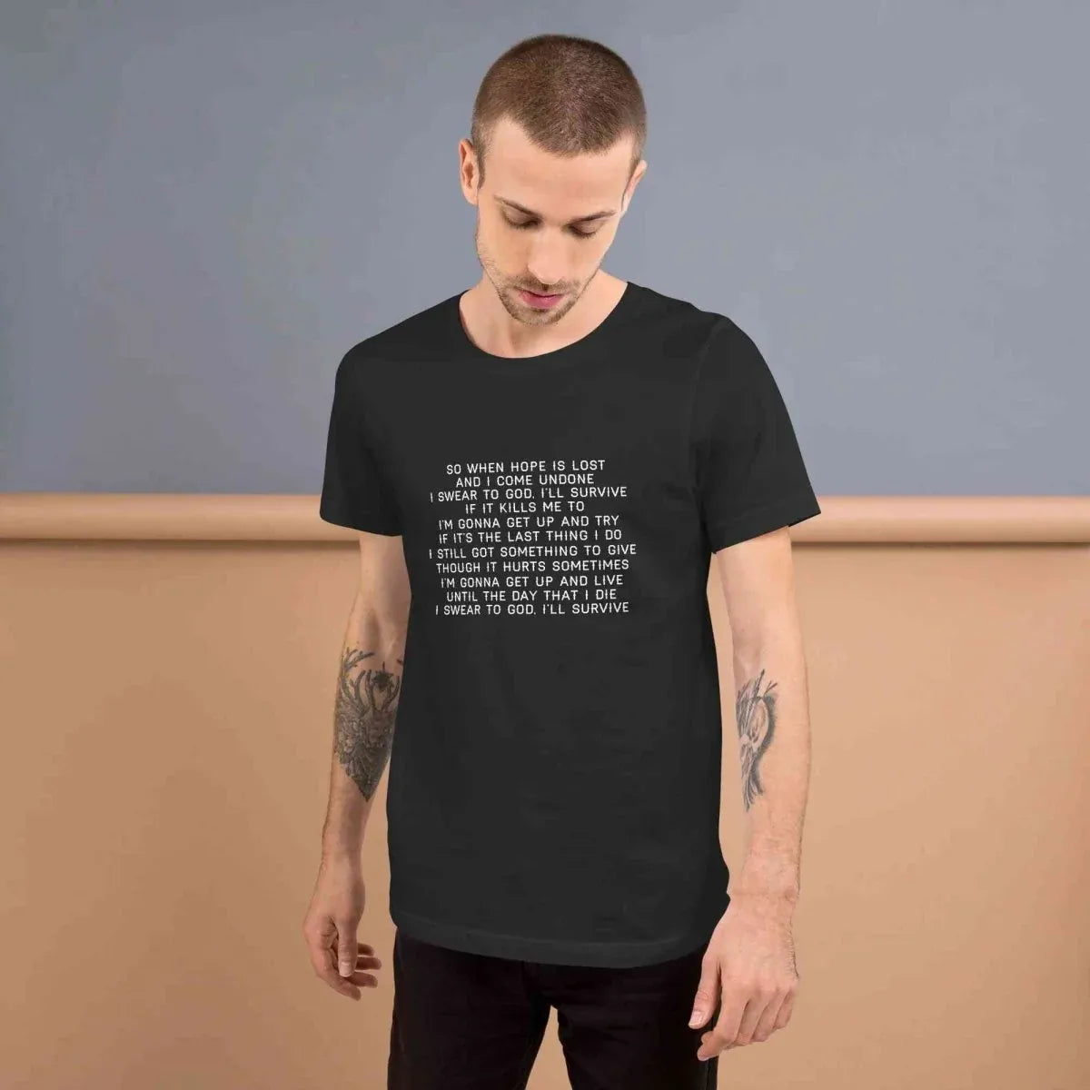 Lewis Capaldi "Survive" Lyric T-Shirt | Black Cotton Unisex Tee alcyone213k
