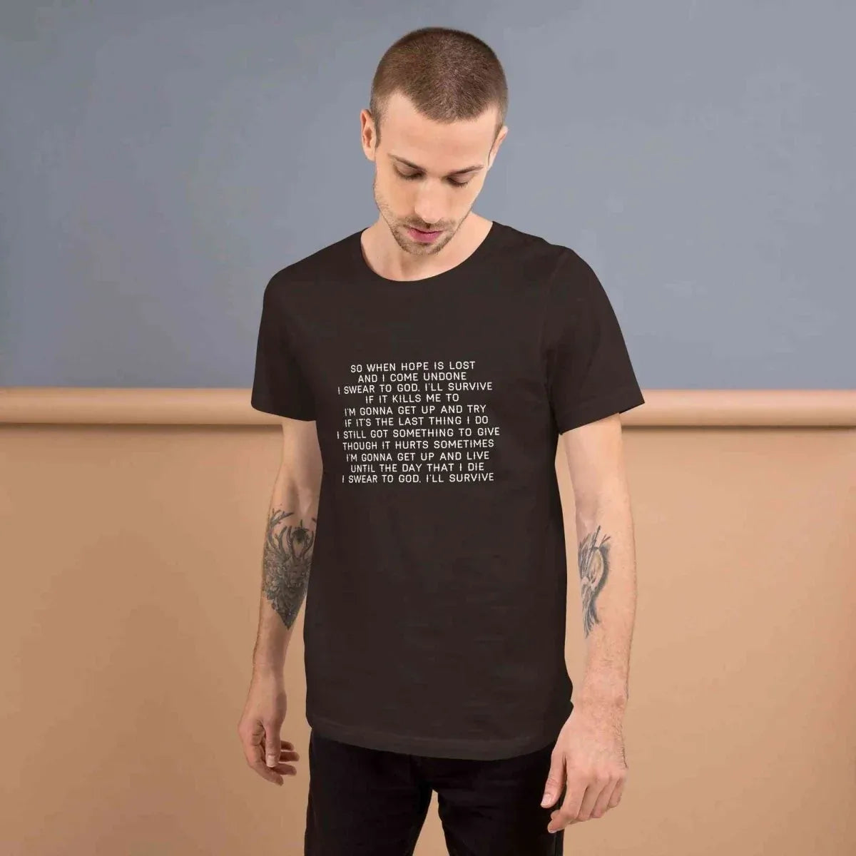 Lewis Capaldi "Survive" Lyric T-Shirt | Black Cotton Unisex Tee alcyone213k