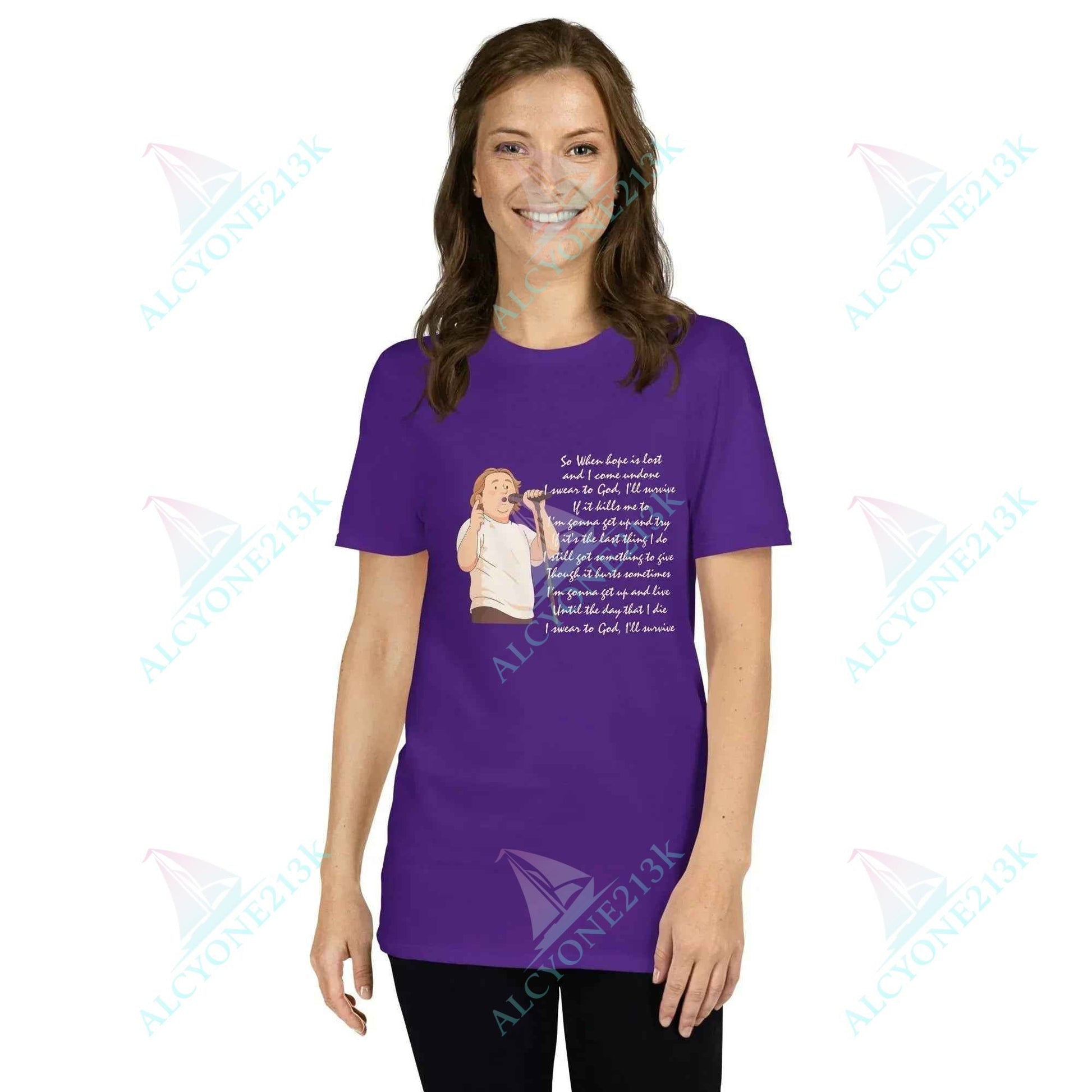T-shirt Alcyone213k Lewis Capaldi Survive Lyrics Shirt - Unisex T-Shirt for Music Lovers, Soft & Comfortable Purple