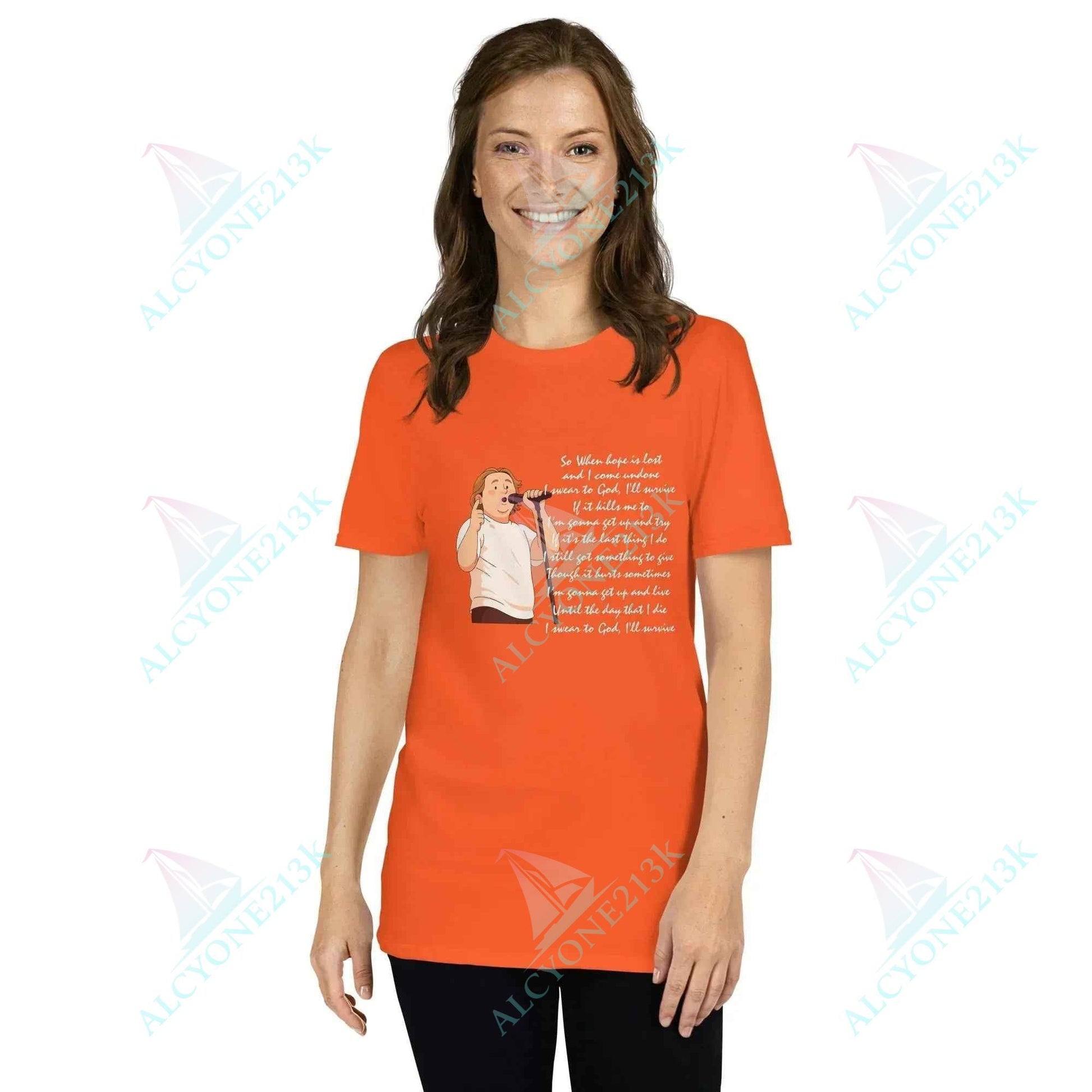 T-shirt Alcyone213k Lewis Capaldi Survive Lyrics Shirt - Unisex T-Shirt for Music Lovers, Soft & Comfortable Orange