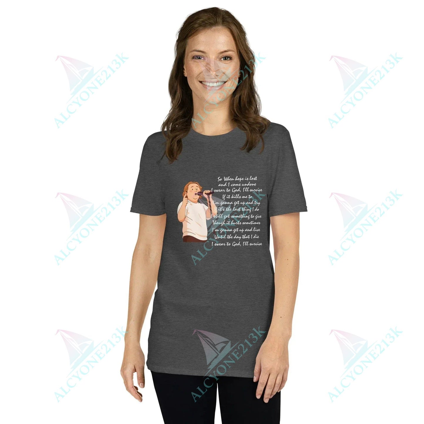 T-shirt Alcyone213k Lewis Capaldi Survive Lyrics Shirt - Unisex T-Shirt for Music Lovers, Soft & Comfortable Dark Heather Grey