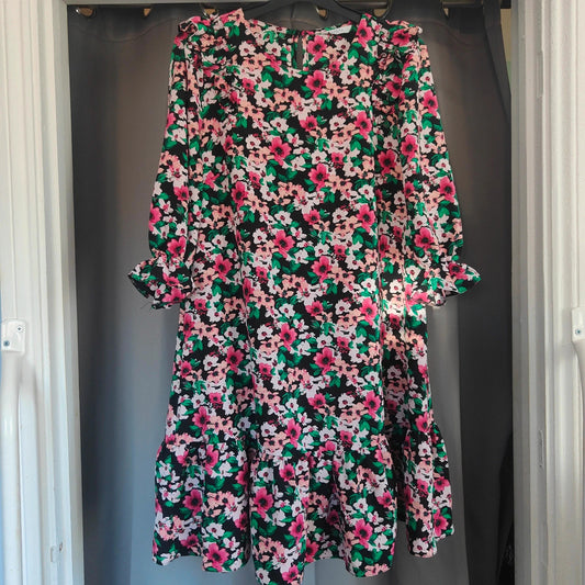Papaya Black Floral Mini Dress UK8 Long Sleeve Frill Hem Ruffle Sleeve Dress alcyone213k