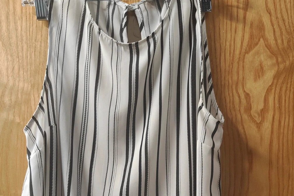 Primark Black White Stripe Sleeveless Blouse Top UK 14 Smart Casual Monochrome alcyone213k