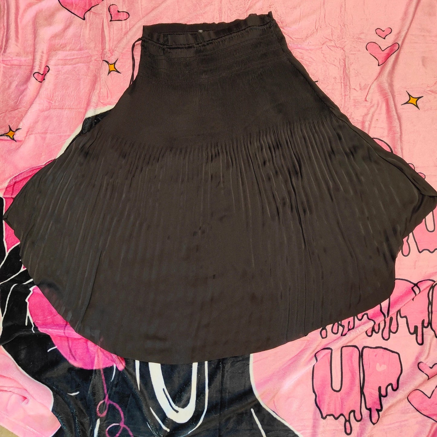 Rachel Zoe Black Pleated Midi Skirt Tie Waist Flowy A-Line Size L alcyone213k