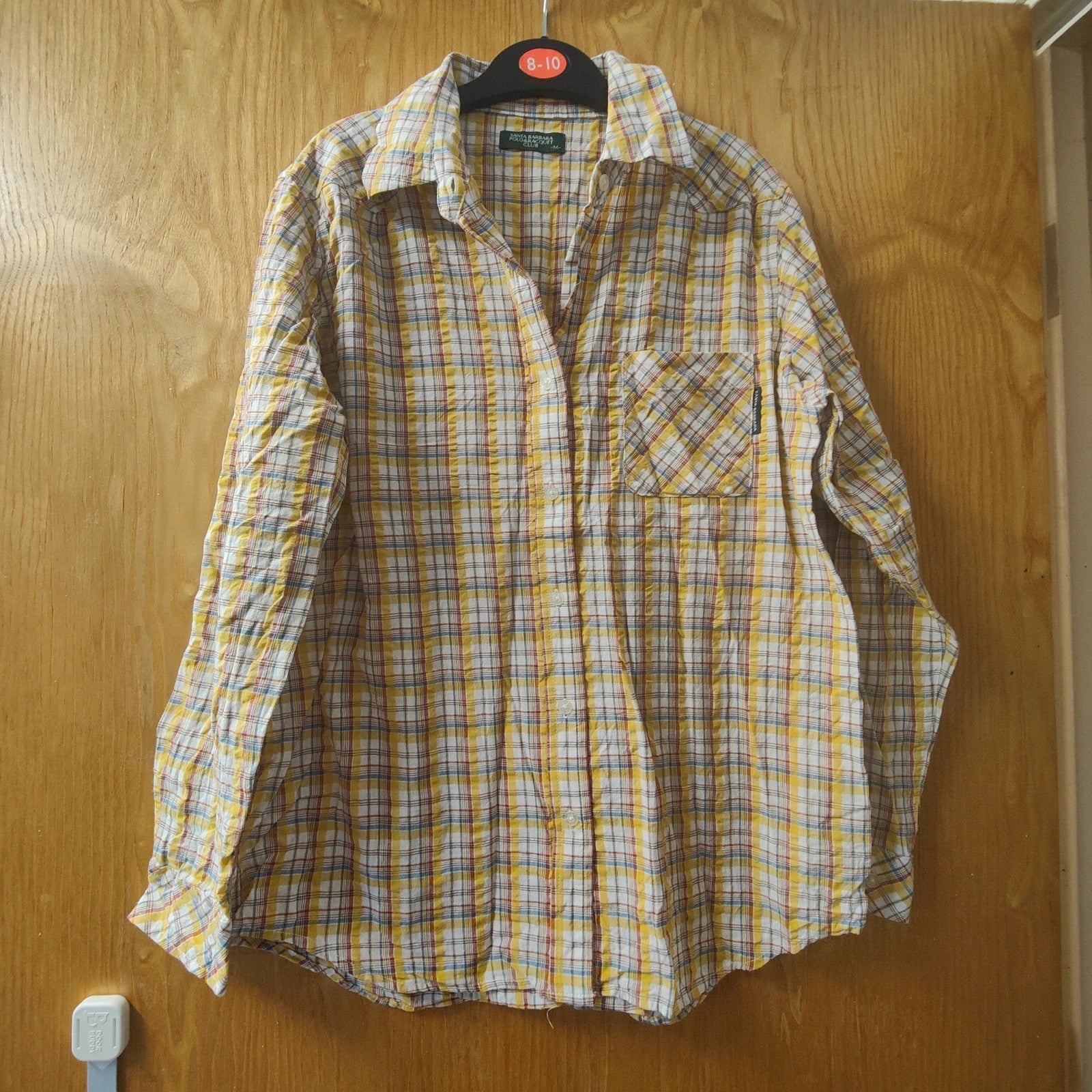 Santa Barbara Polo Racquet Club Yellow Check Shirt M Cotton Casual Plaid alcyone213k