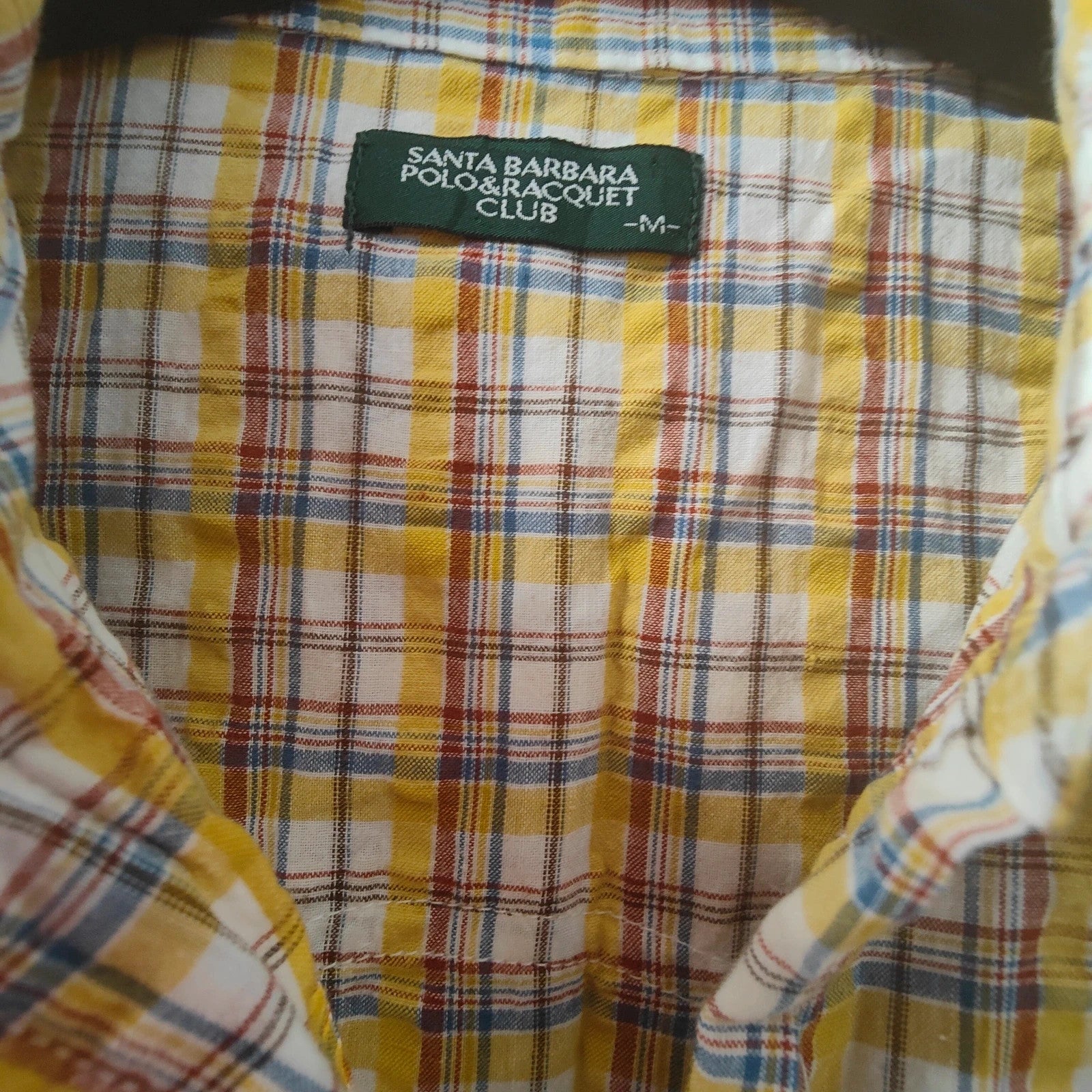 Santa Barbara Polo Racquet Club Yellow Check Shirt M Cotton Casual Plaid alcyone213k