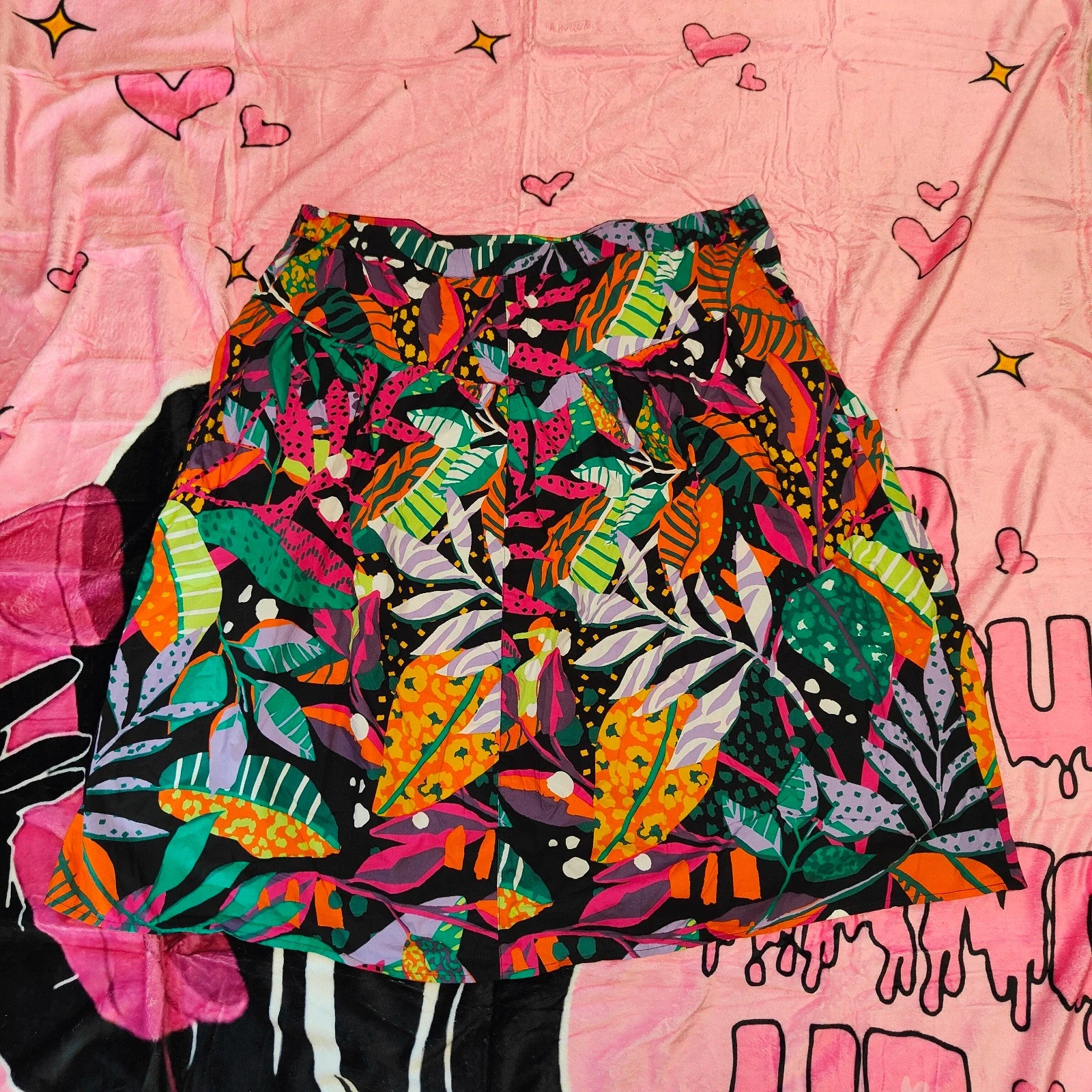 TU Woman Tropical Leaf Print Mini Skirt Button Front A-Line Size 22 alcyone213k