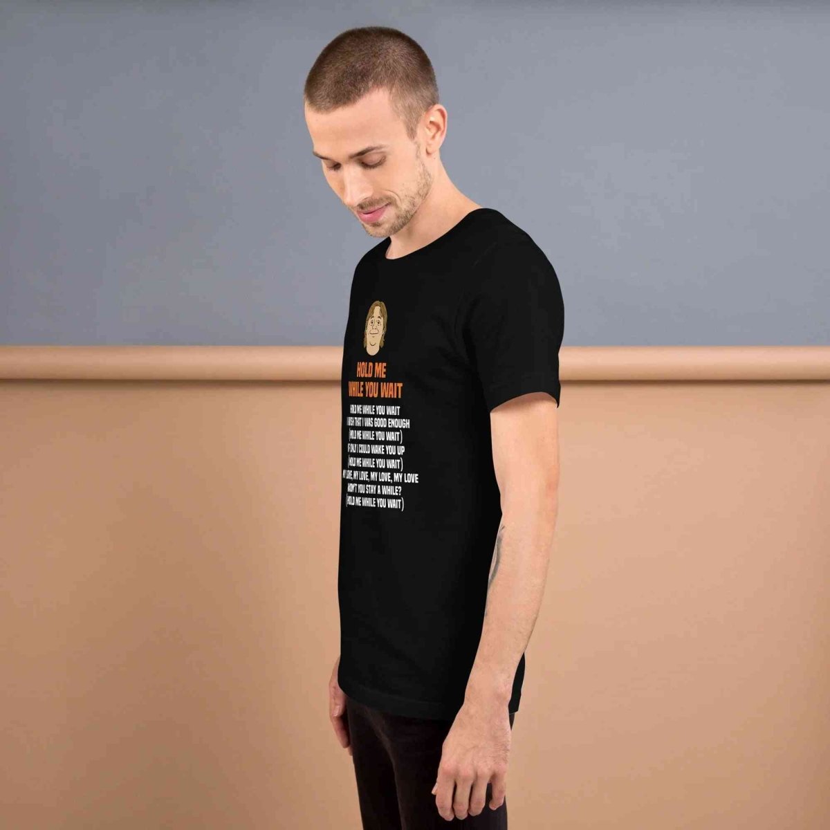 Lewis Capaldi 'Hold Me While I Wait' Lyrics T-Shirt - Alcyone213k Black Cotton Alcyone213k