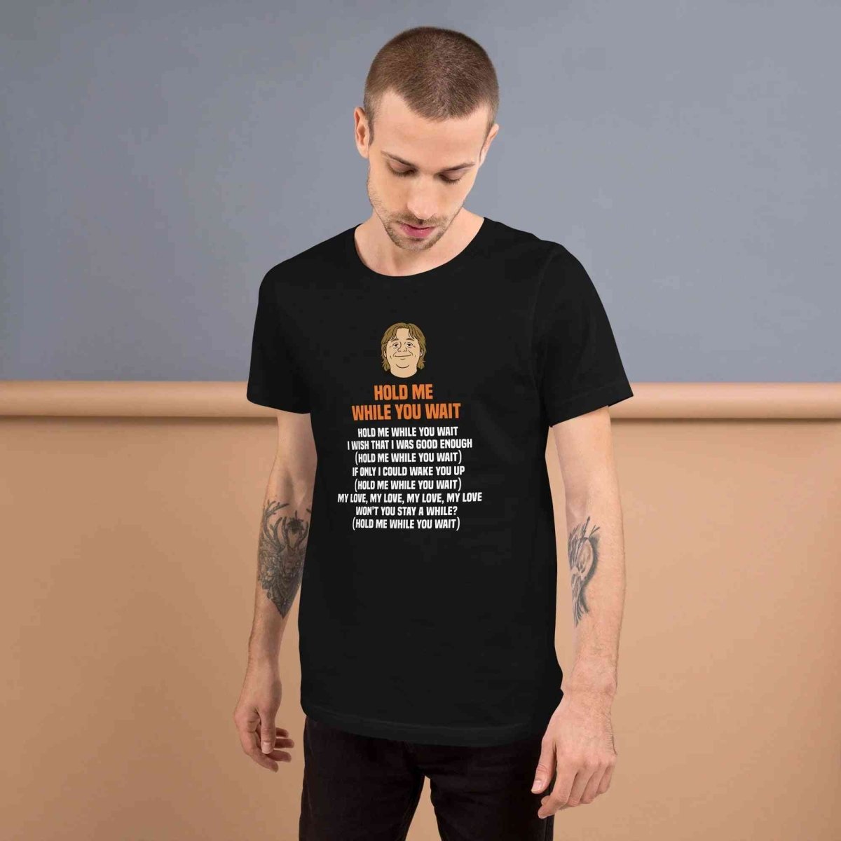 Lewis Capaldi 'Hold Me While I Wait' Lyrics T-Shirt - Alcyone213k Black Cotton Alcyone213k