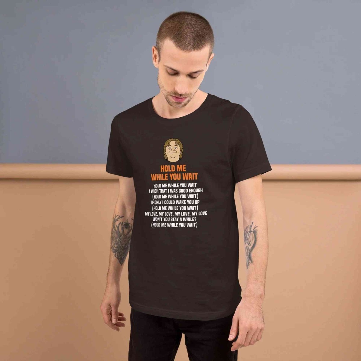 Lewis Capaldi 'Hold Me While I Wait' Lyrics T-Shirt - Alcyone213k Black Cotton Alcyone213k