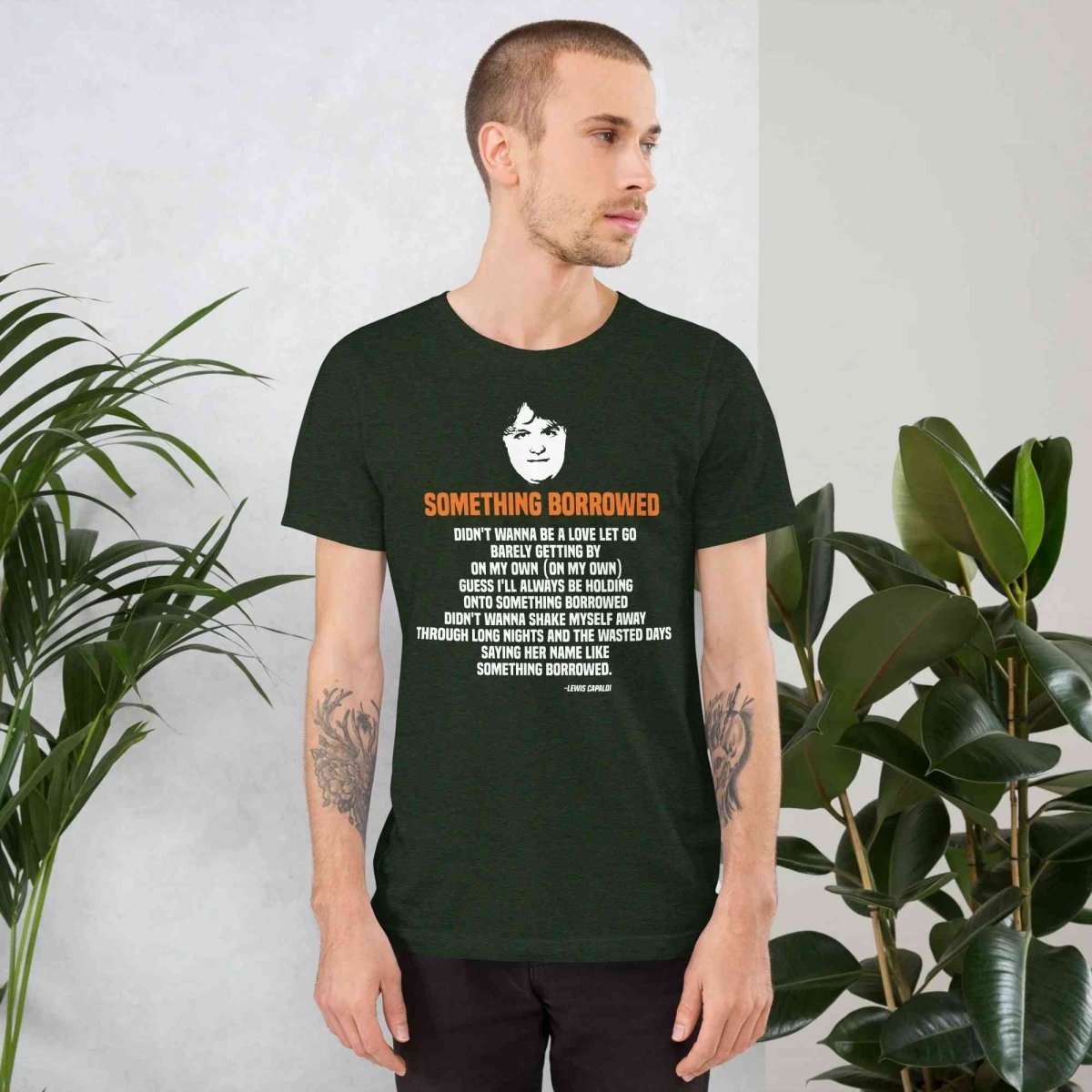 Lewis Capaldi "Something Borrowed" Lyrics T-Shirt | Alcyone213k Cotton Tee Alcyone213k
