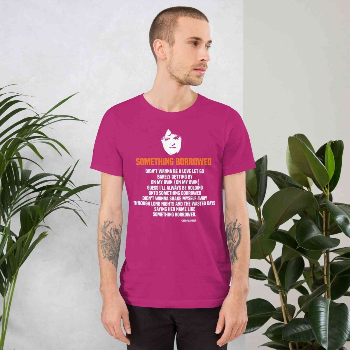 Lewis Capaldi "Something Borrowed" Lyrics T-Shirt | Alcyone213k Cotton Tee Alcyone213k