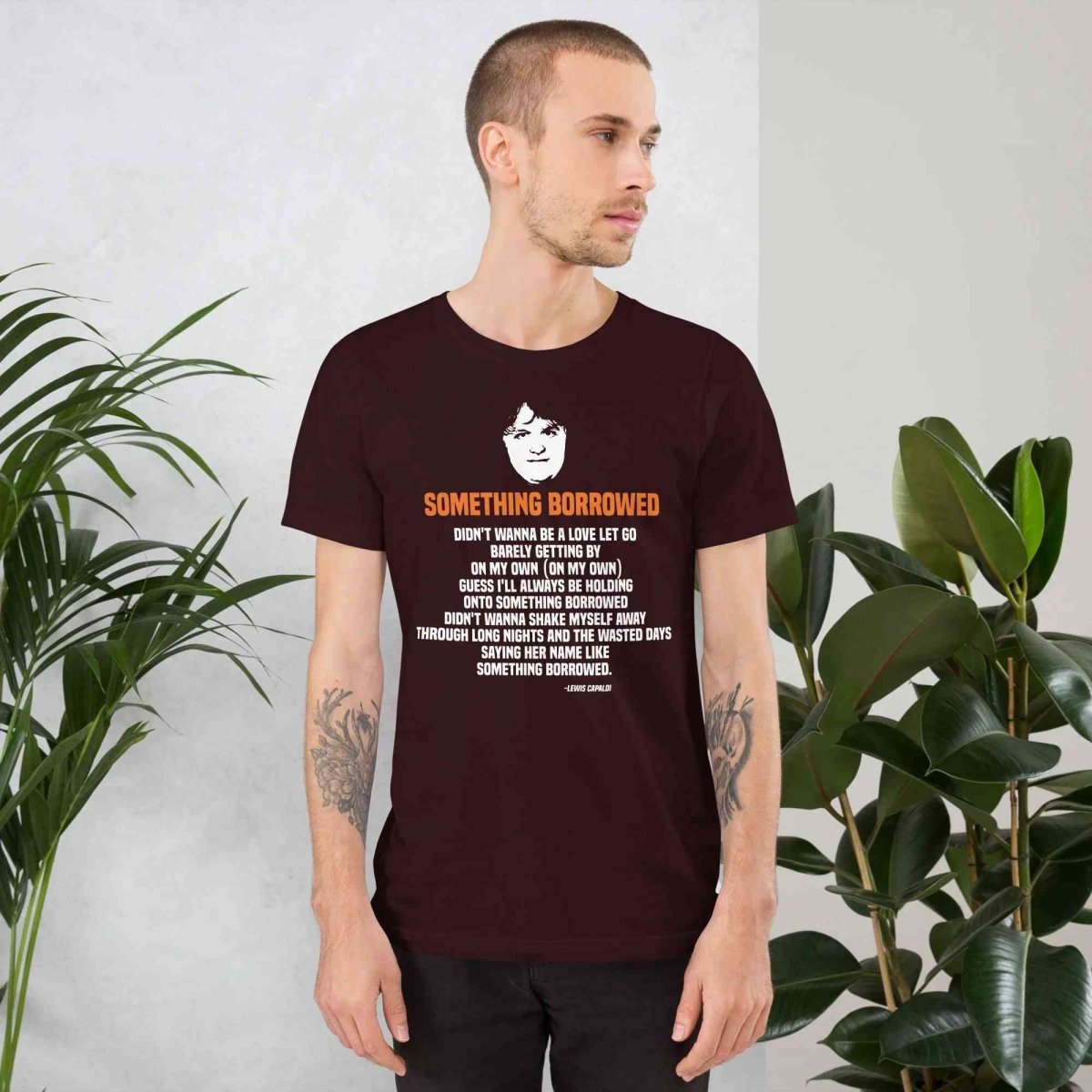 Lewis Capaldi "Something Borrowed" Lyrics T-Shirt | Alcyone213k Cotton Tee Alcyone213k