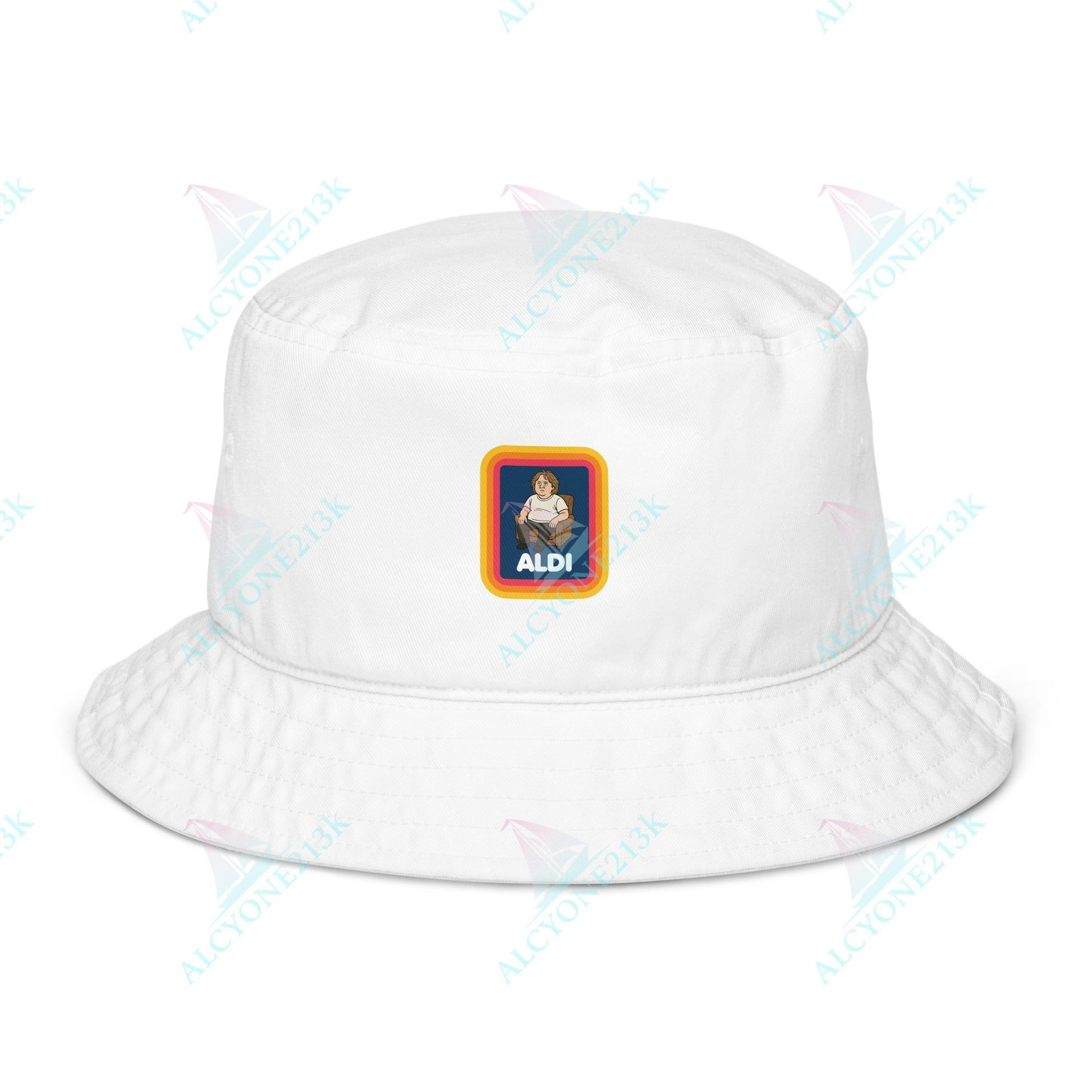 Alcyone213k Lewis Capaldi Organic bucket hat - Capaldi On Aldi Bio White