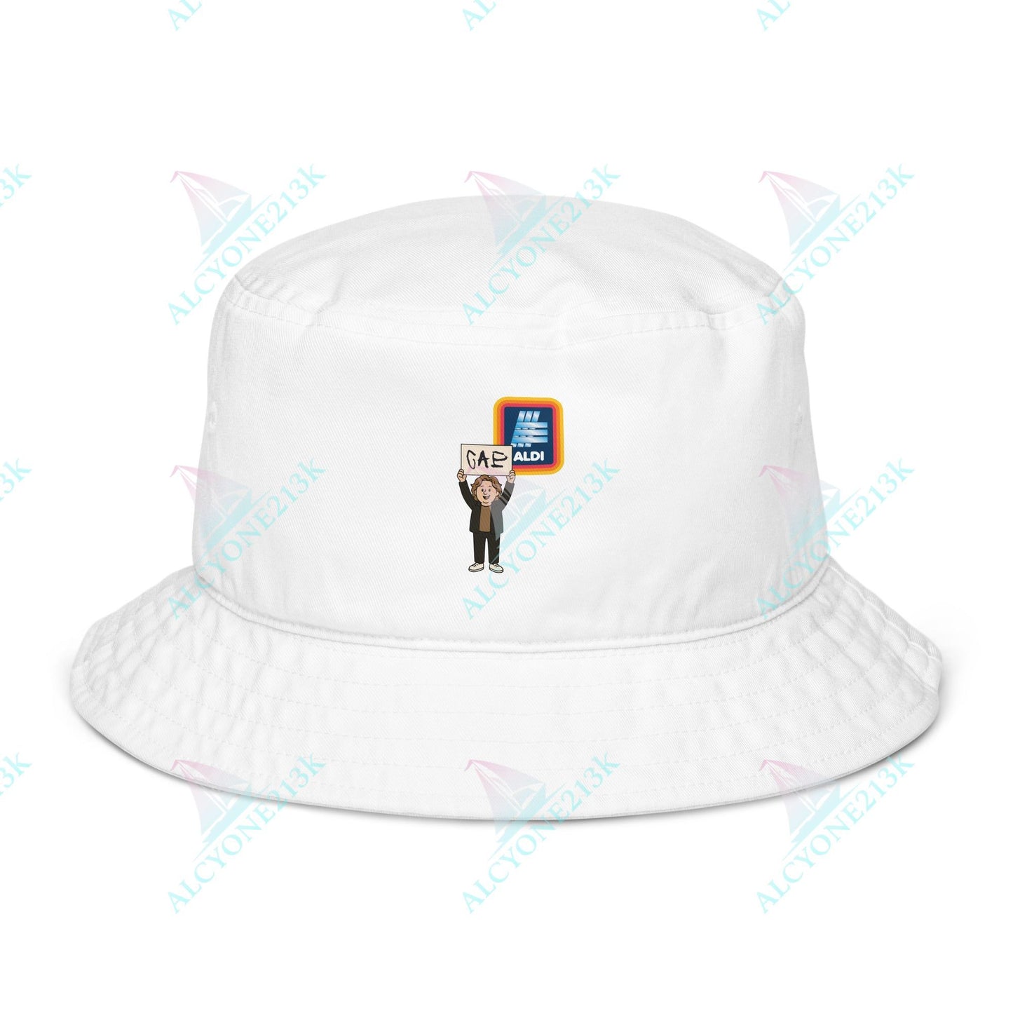 Alcyone213k Lewis Capaldi Organic bucket hat - Capaldi On Aldi Bio White