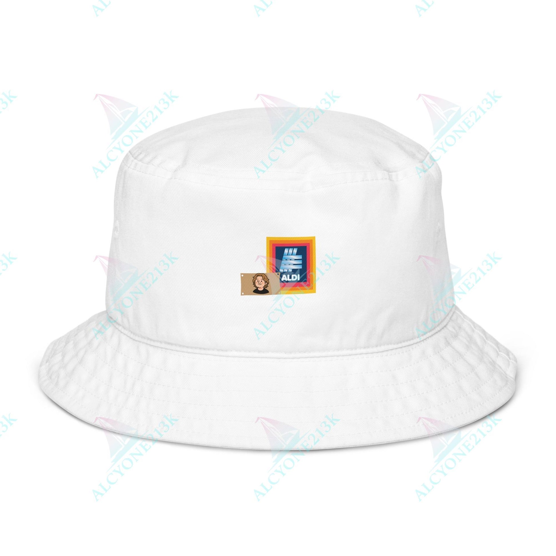 Alcyone213k Lewis Capaldi Organic bucket hat - Capaldi On Aldi Bio White