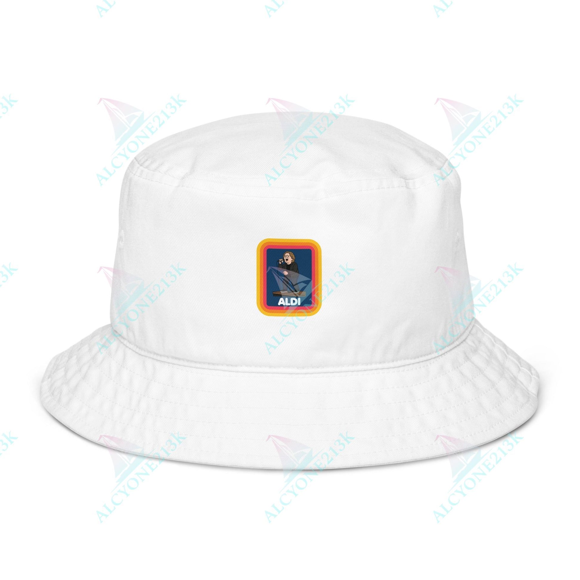 Alcyone213k Lewis Capaldi Organic bucket hat - Capaldi On Aldi Bio White