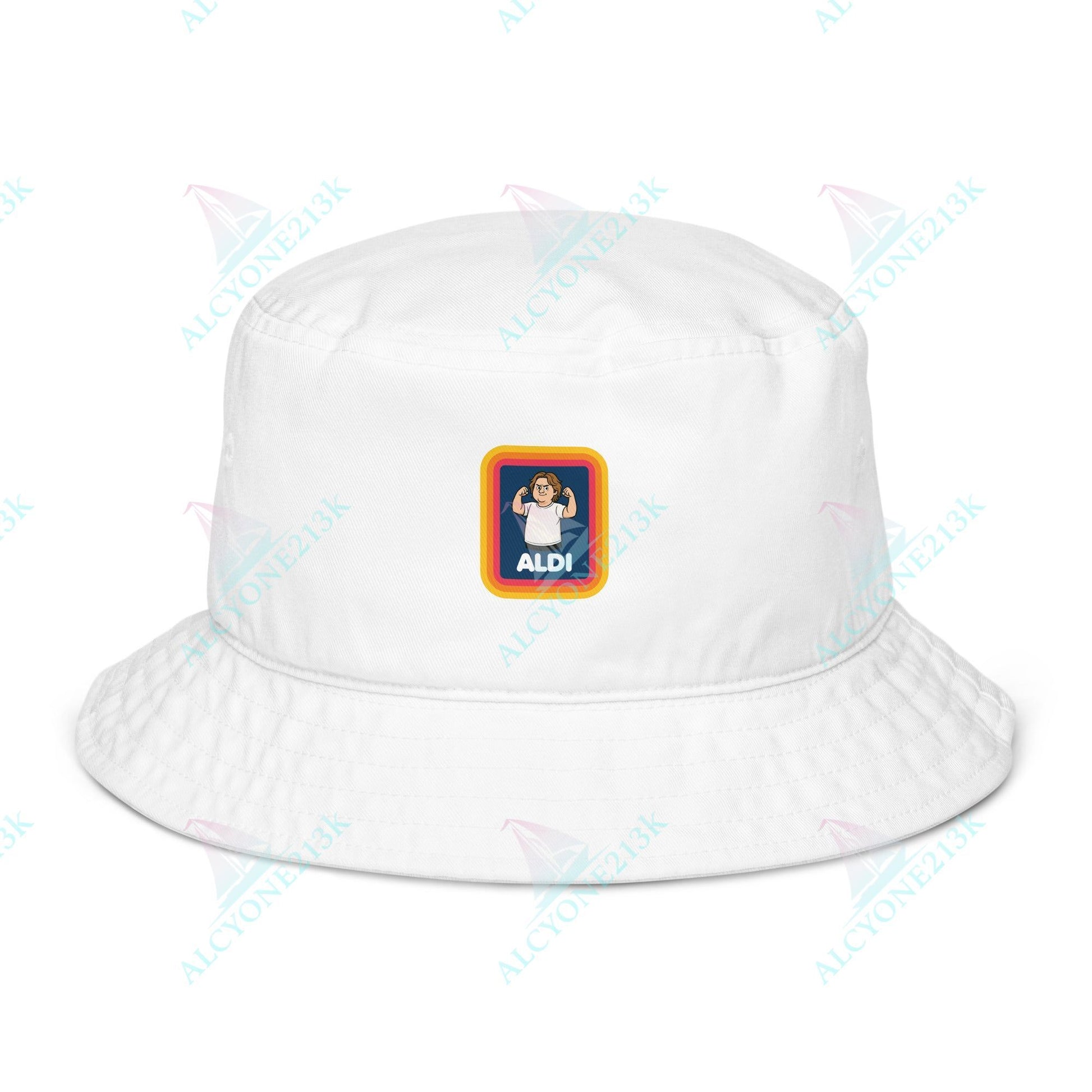 Alcyone213k Lewis Capaldi Organic bucket hat - Capaldi On Aldi Bio White