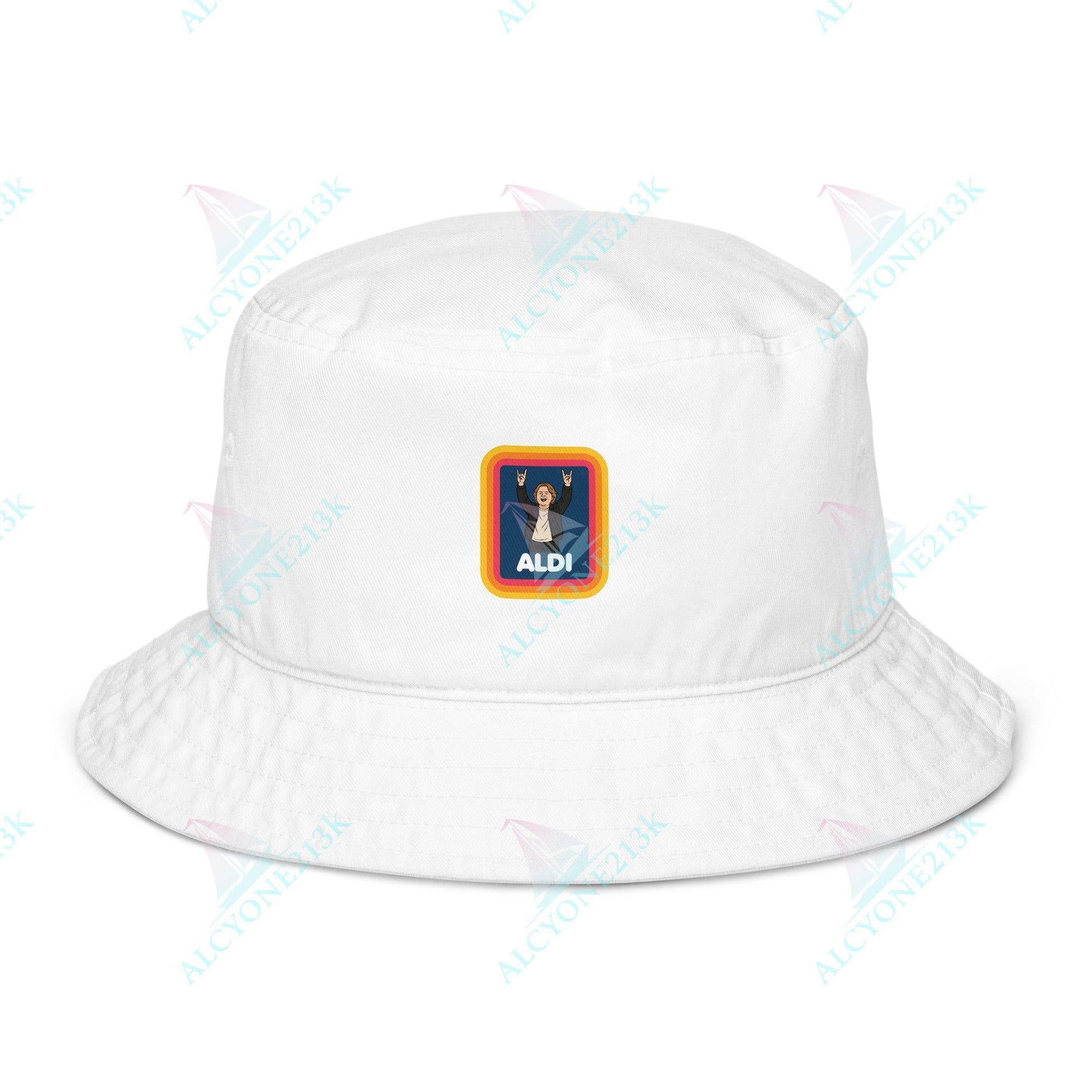 Alcyone213k Lewis Capaldi Organic bucket hat - Capaldi On Aldi Bio White