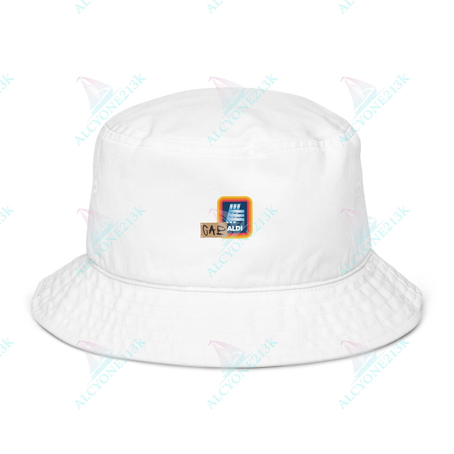 Alcyone213k Lewis Capaldi Organic bucket hat - Capaldi On Aldi Bio White
