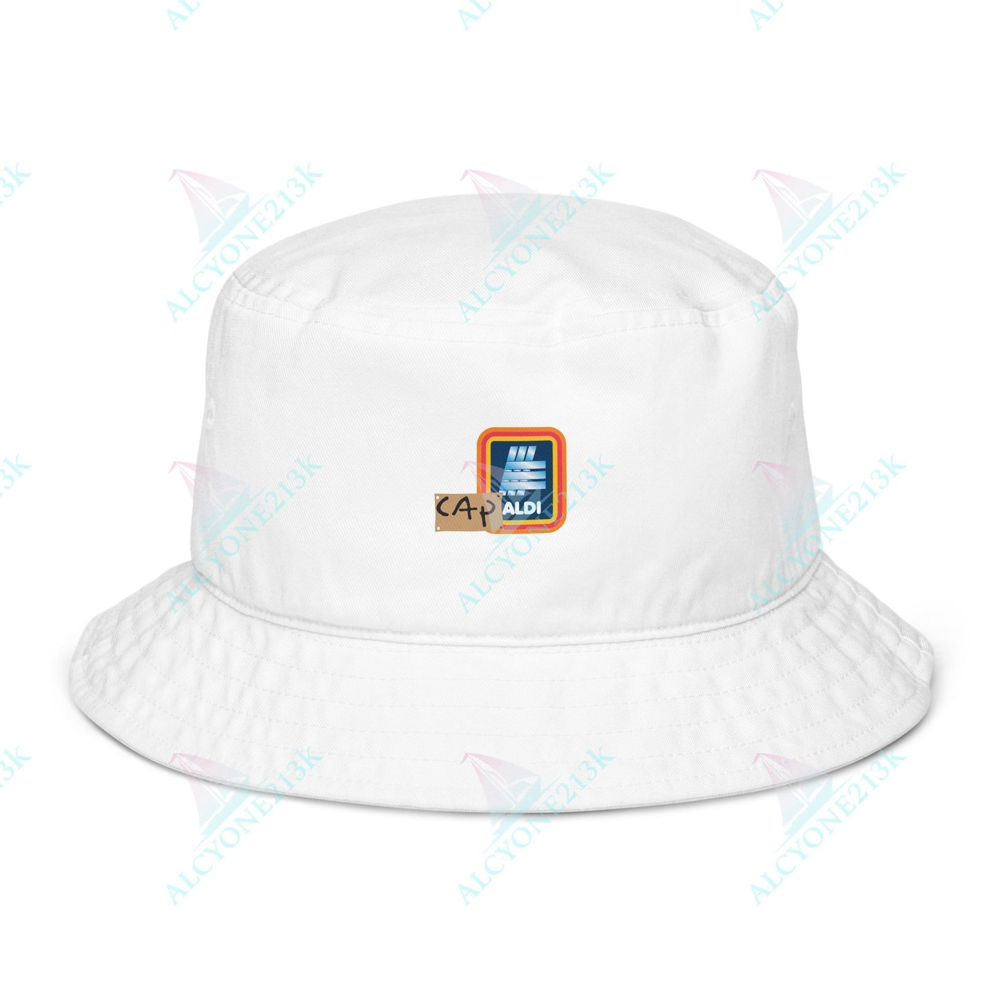 Alcyone213k Lewis Capaldi Organic bucket hat - Capaldi On Aldi Bio White