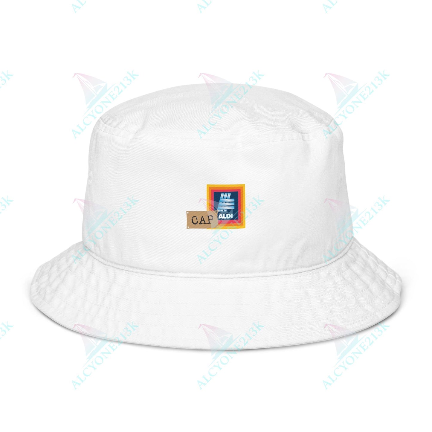 Alcyone213k Lewis Capaldi Organic bucket hat - Capaldi On Aldi Bio White
