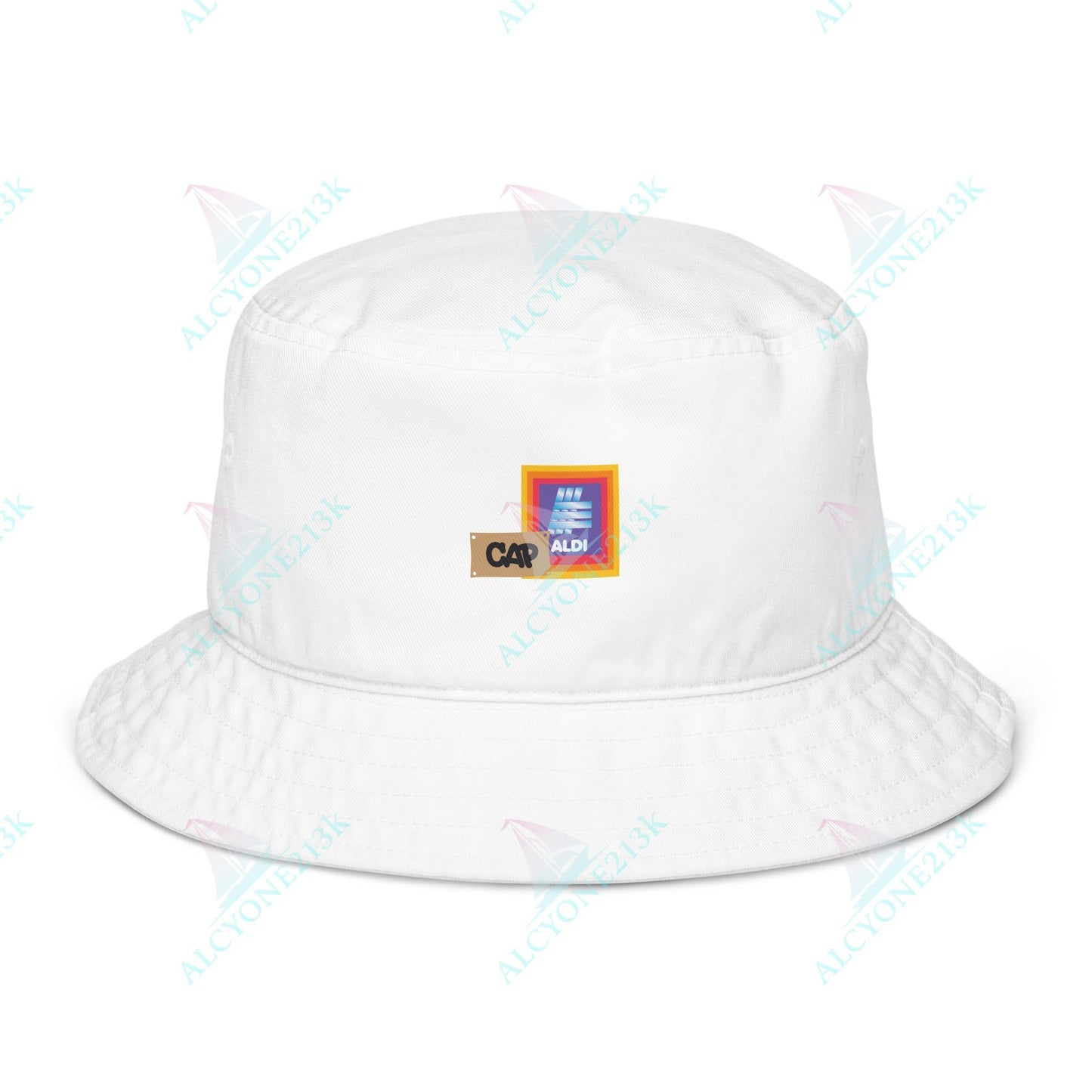 Alcyone213k Lewis Capaldi Organic bucket hat - Capaldi On Aldi Bio White