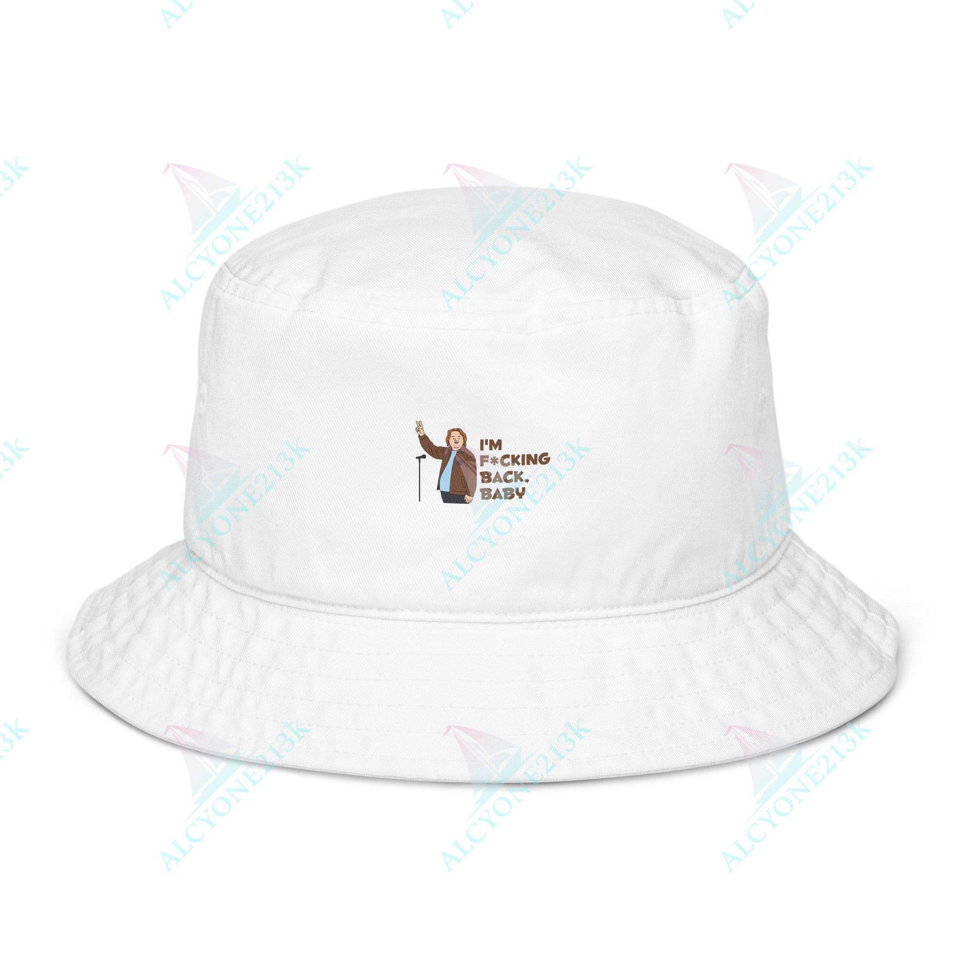 Alcyone213k Lewis Capaldi Organic bucket hat - I'm F*cking Back Bio White