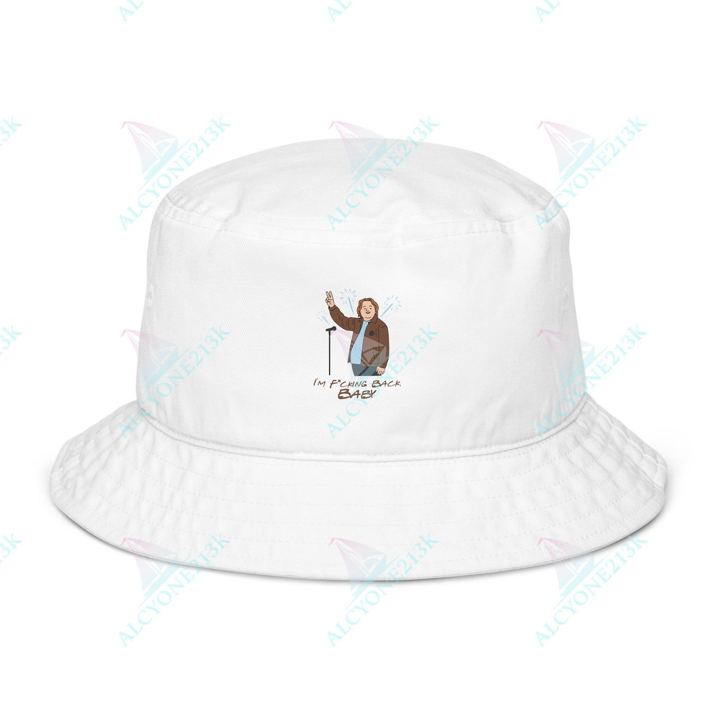 Alcyone213k Lewis Capaldi Organic bucket hat - I'm F*cking Back Bio White