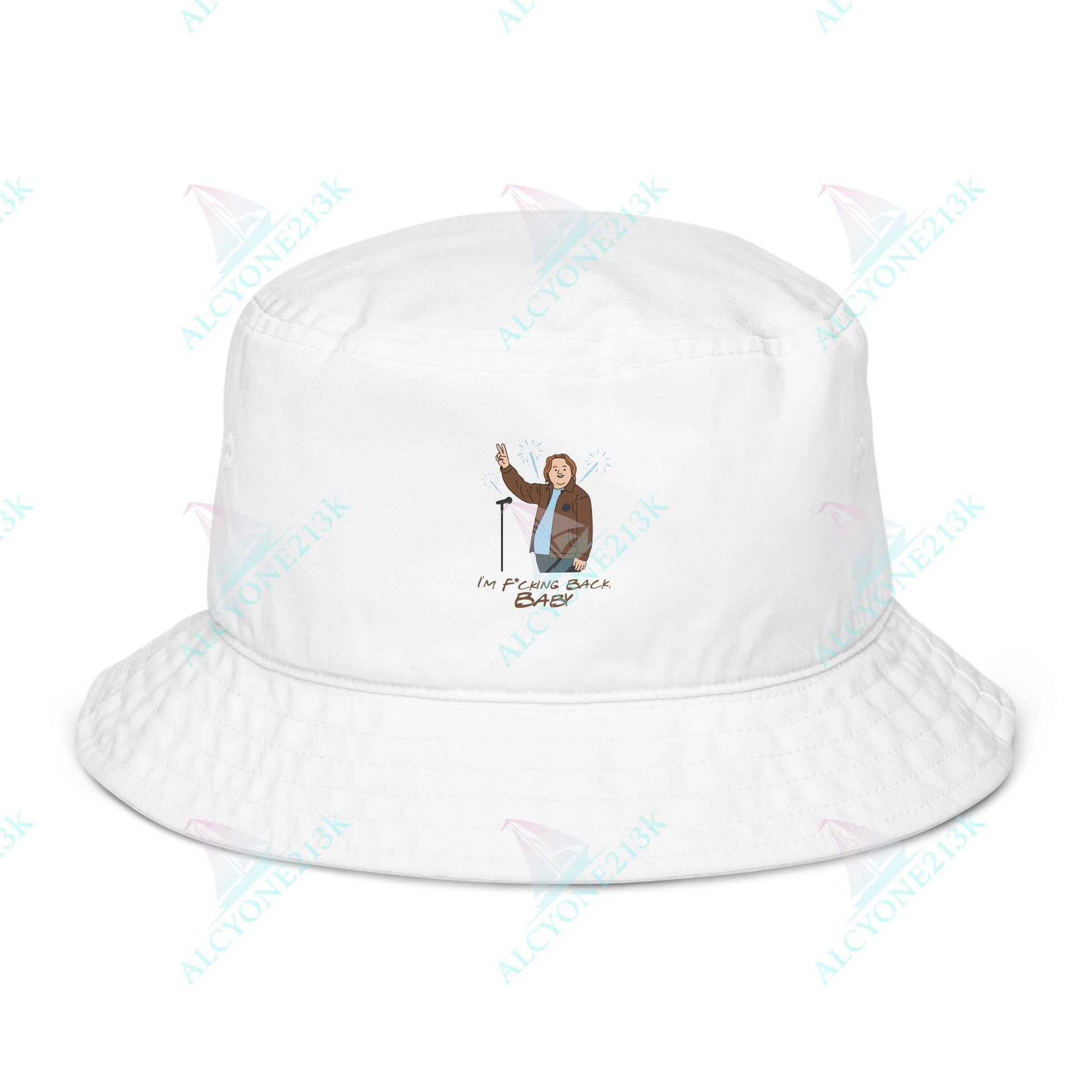 Alcyone213k Lewis Capaldi Organic bucket hat - I'm F*cking Back Bio White