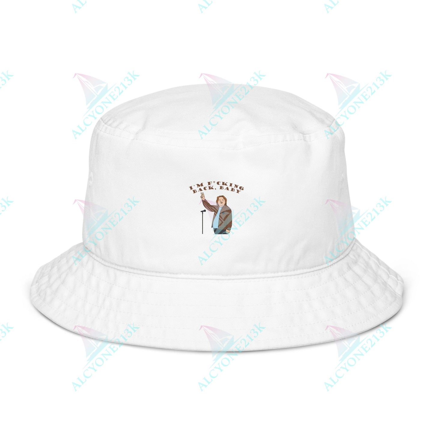 Alcyone213k Lewis Capaldi Organic bucket hat - I'm F*cking Back Bio White