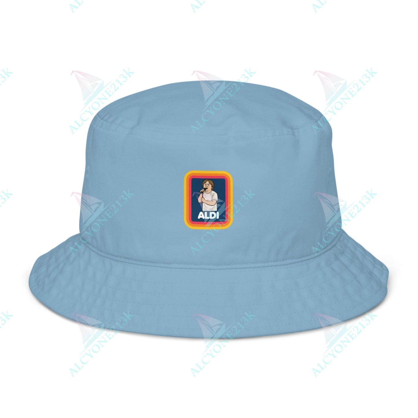 Alcyone213k Lewis Capaldi Organic bucket hat - Capaldi On Aldi Slate Blue