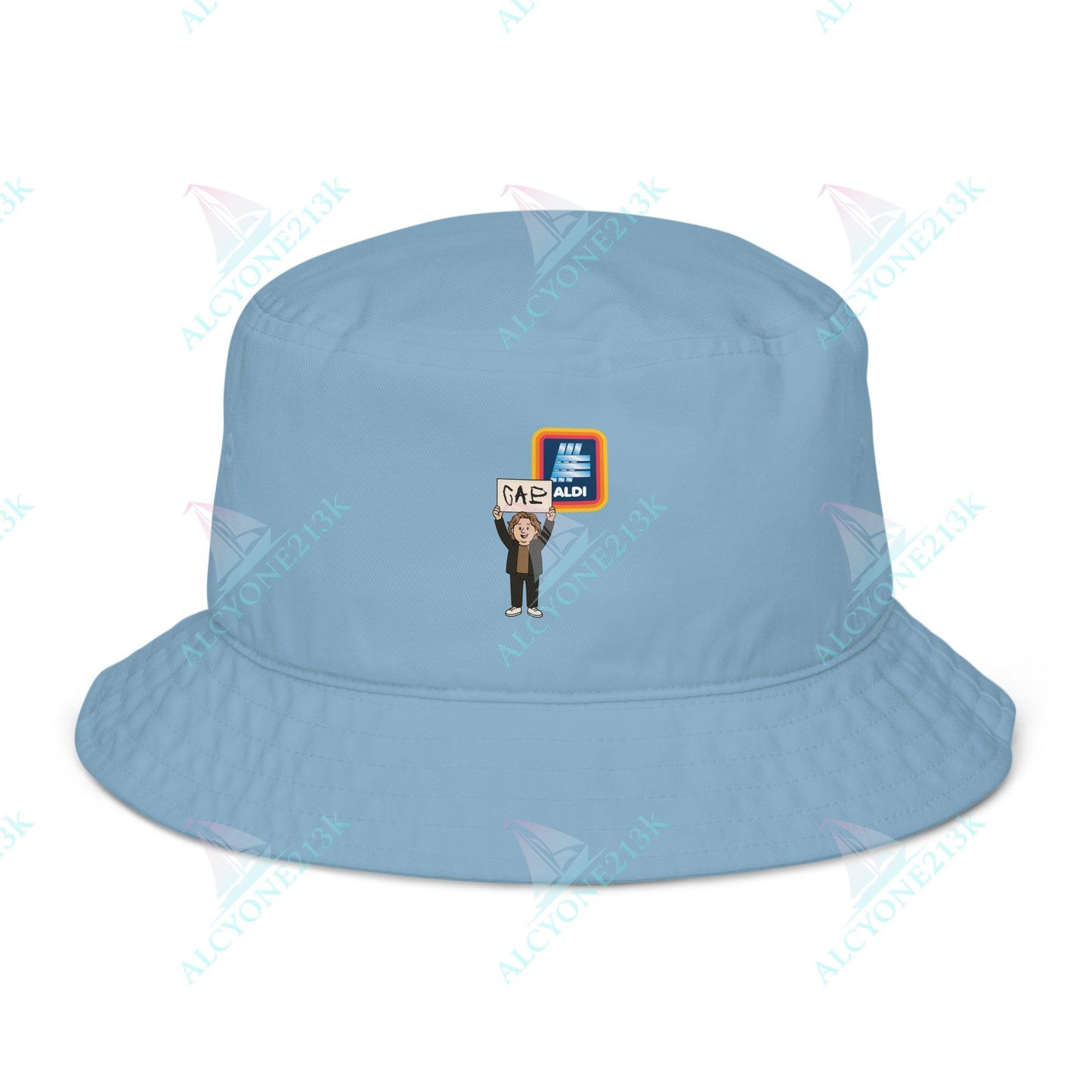 Alcyone213k Lewis Capaldi Organic bucket hat - Capaldi On Aldi Slate Blue