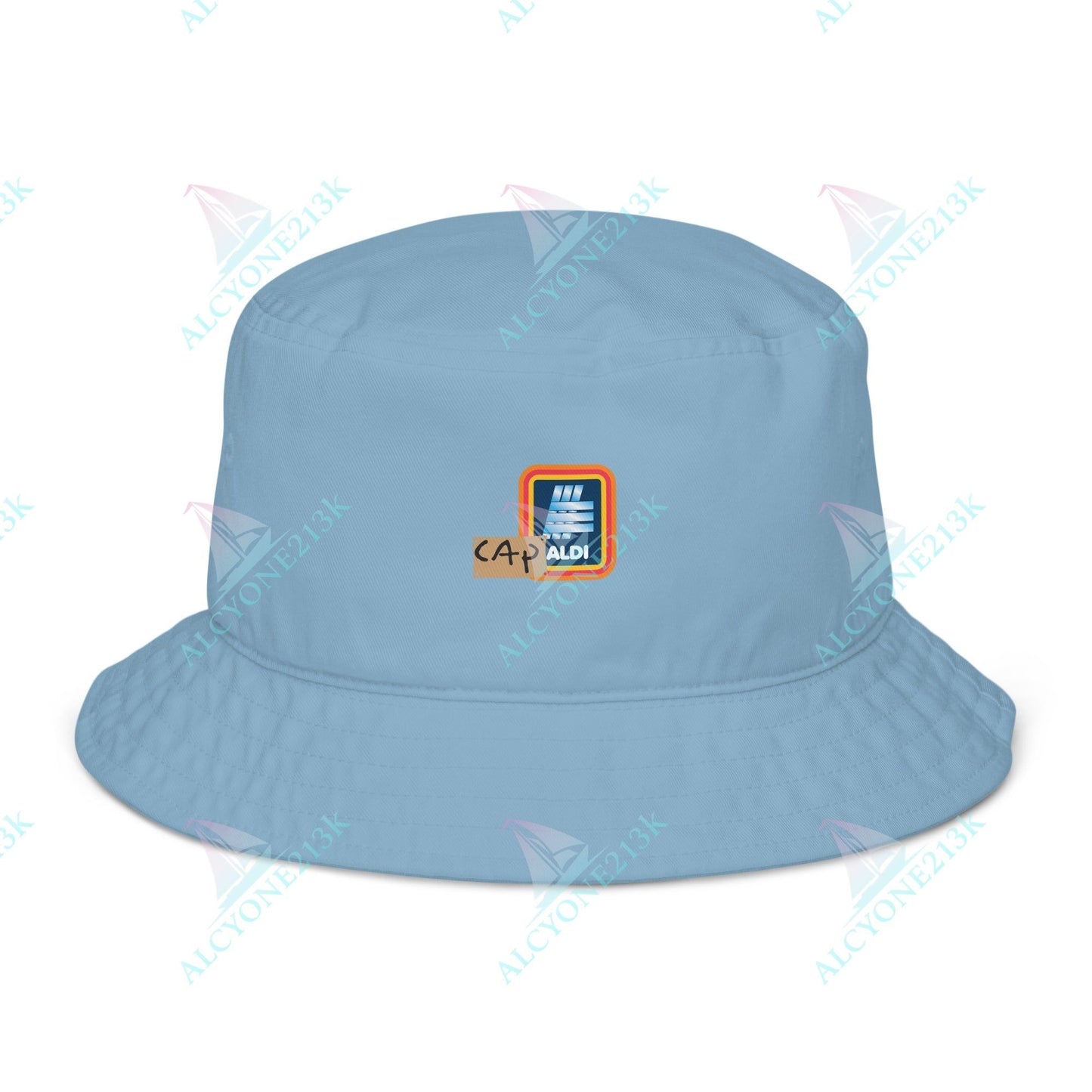 Alcyone213k Lewis Capaldi Organic bucket hat - Capaldi On Aldi Slate Blue