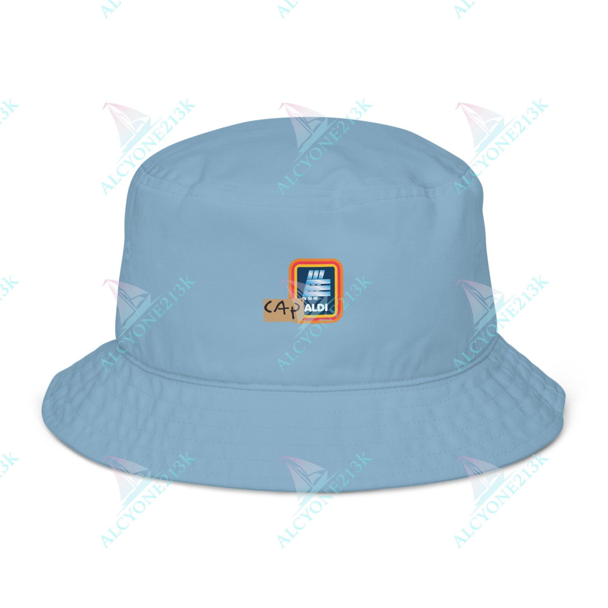 Alcyone213k Lewis Capaldi Organic bucket hat - Capaldi On Aldi Slate Blue