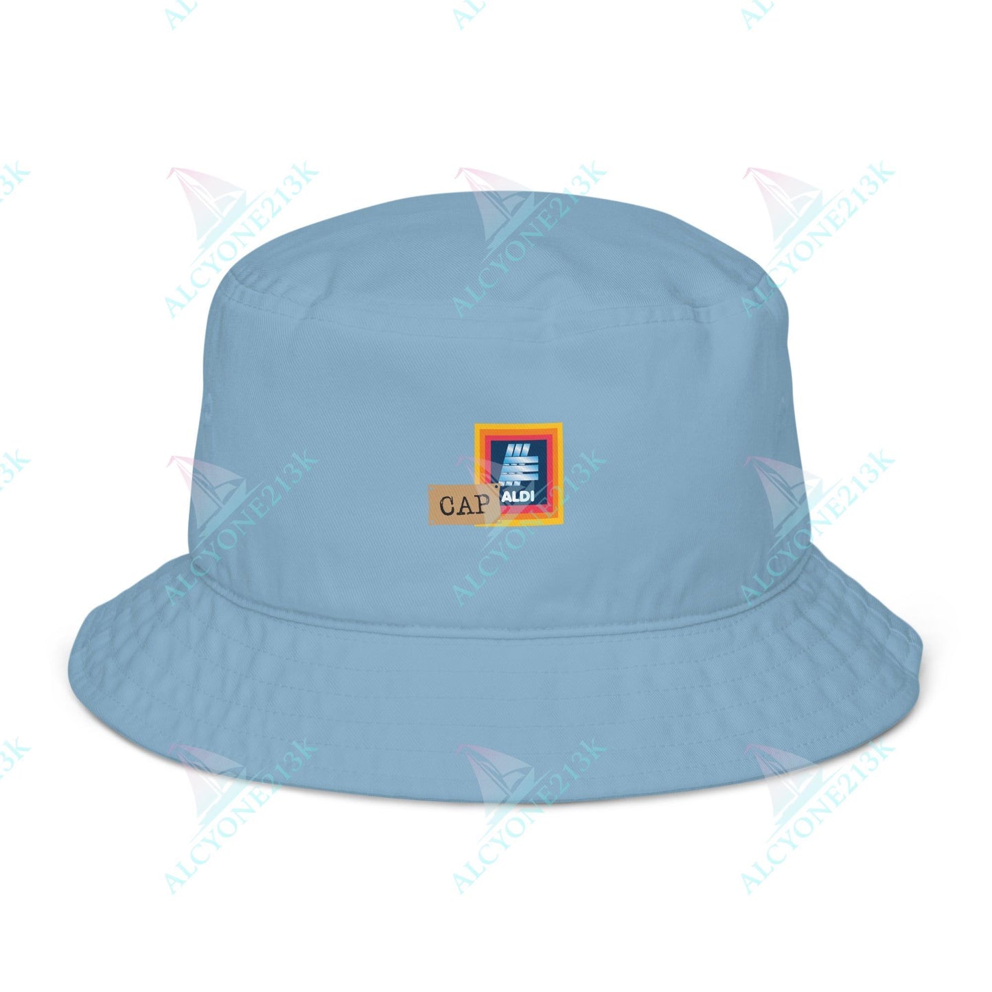 Alcyone213k Lewis Capaldi Organic bucket hat - Capaldi On Aldi Slate Blue