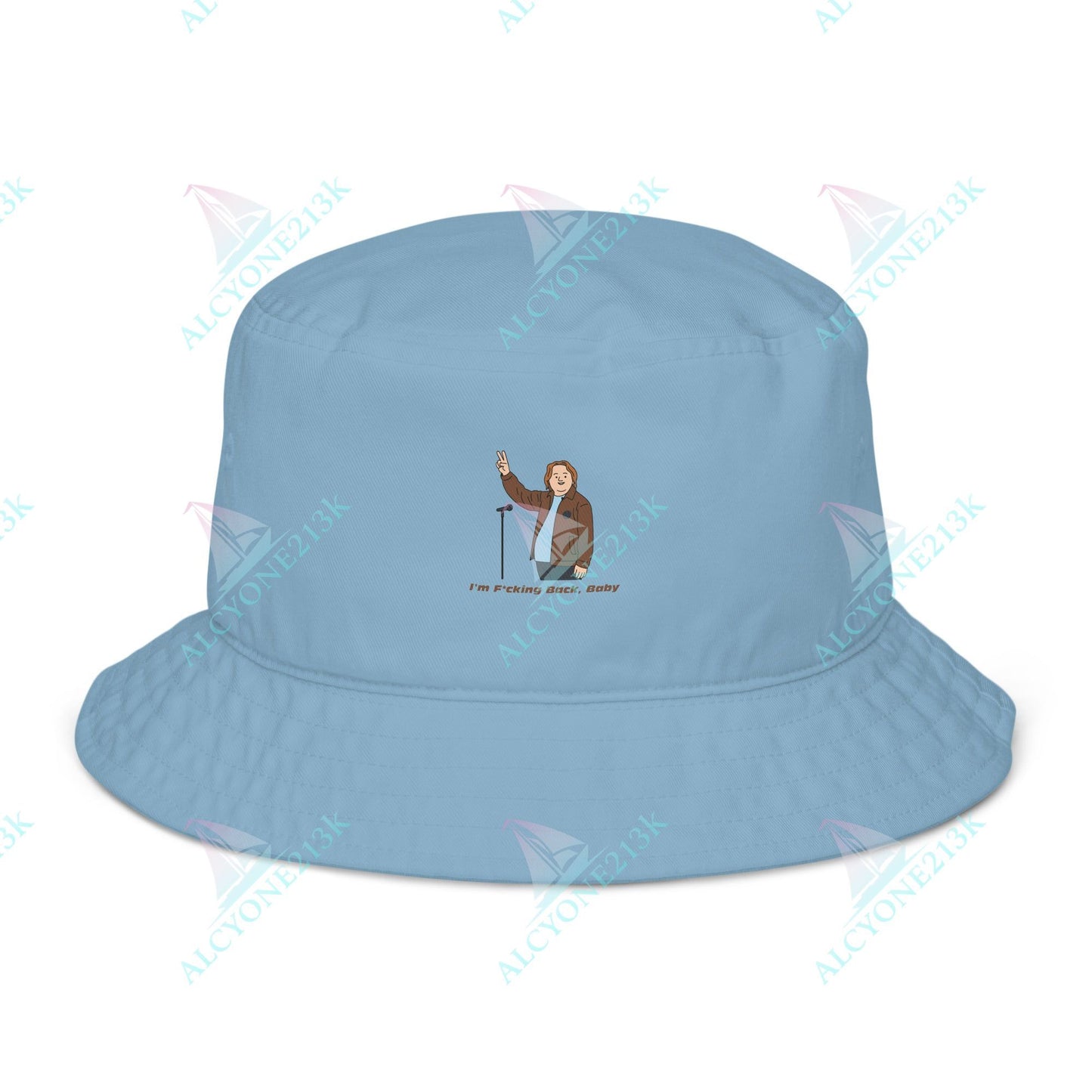Alcyone213k Lewis Capaldi Organic bucket hat - I'm F*cking Back Slate Blue