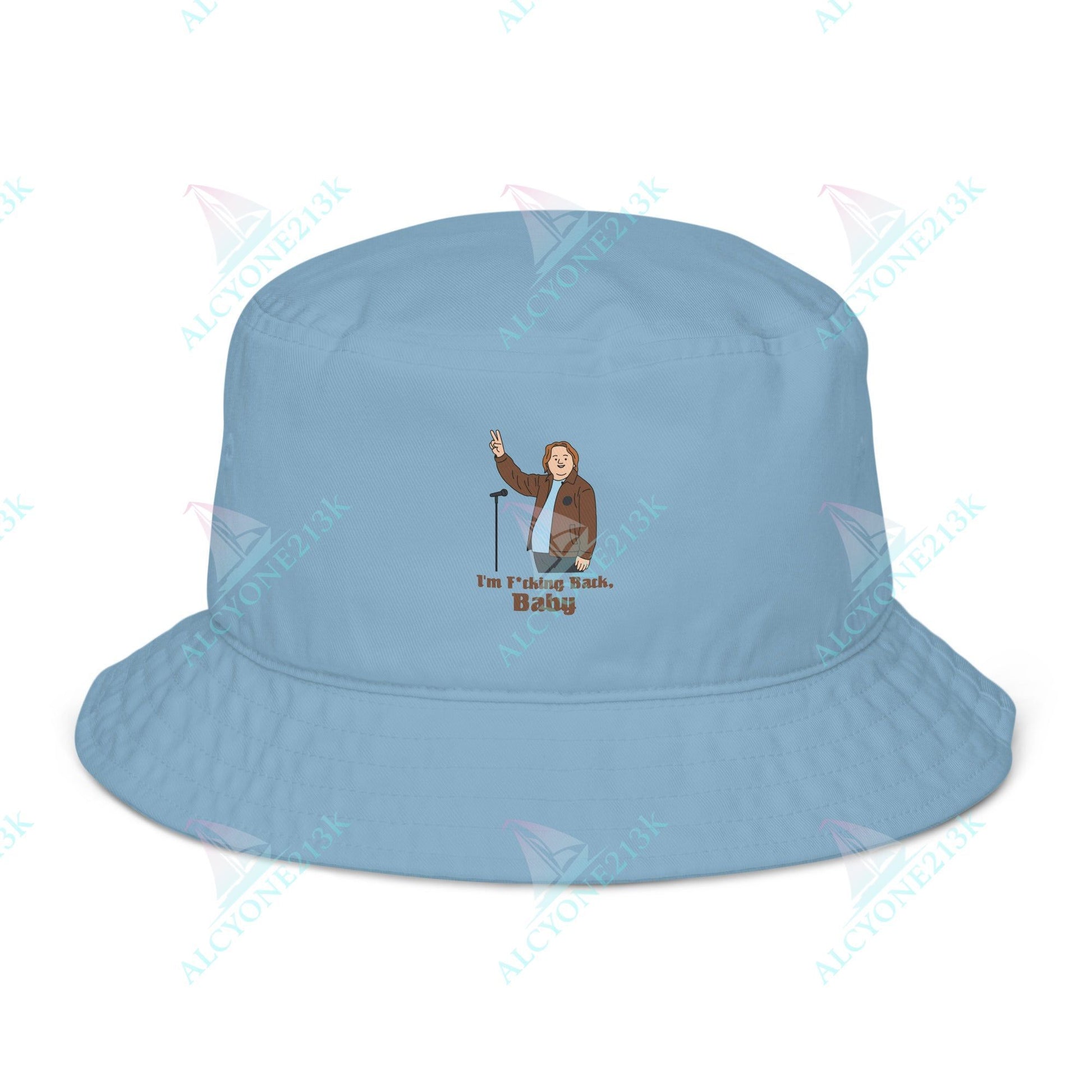 Alcyone213k Lewis Capaldi Organic bucket hat - I'm F*cking Back Slate Blue